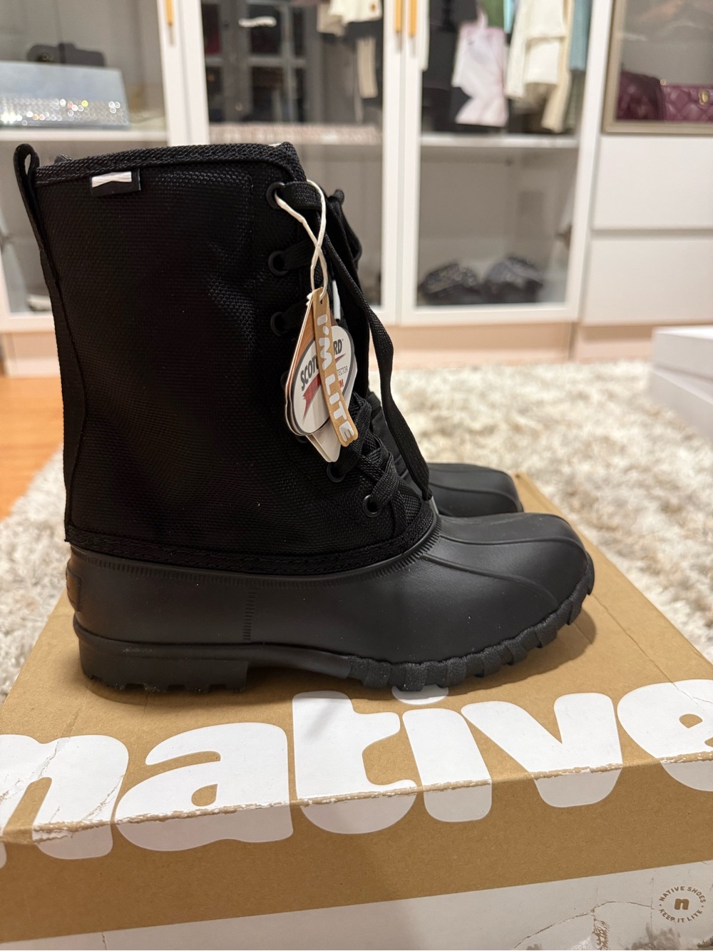 Native Black Lace-Up Rain / Snow Boots